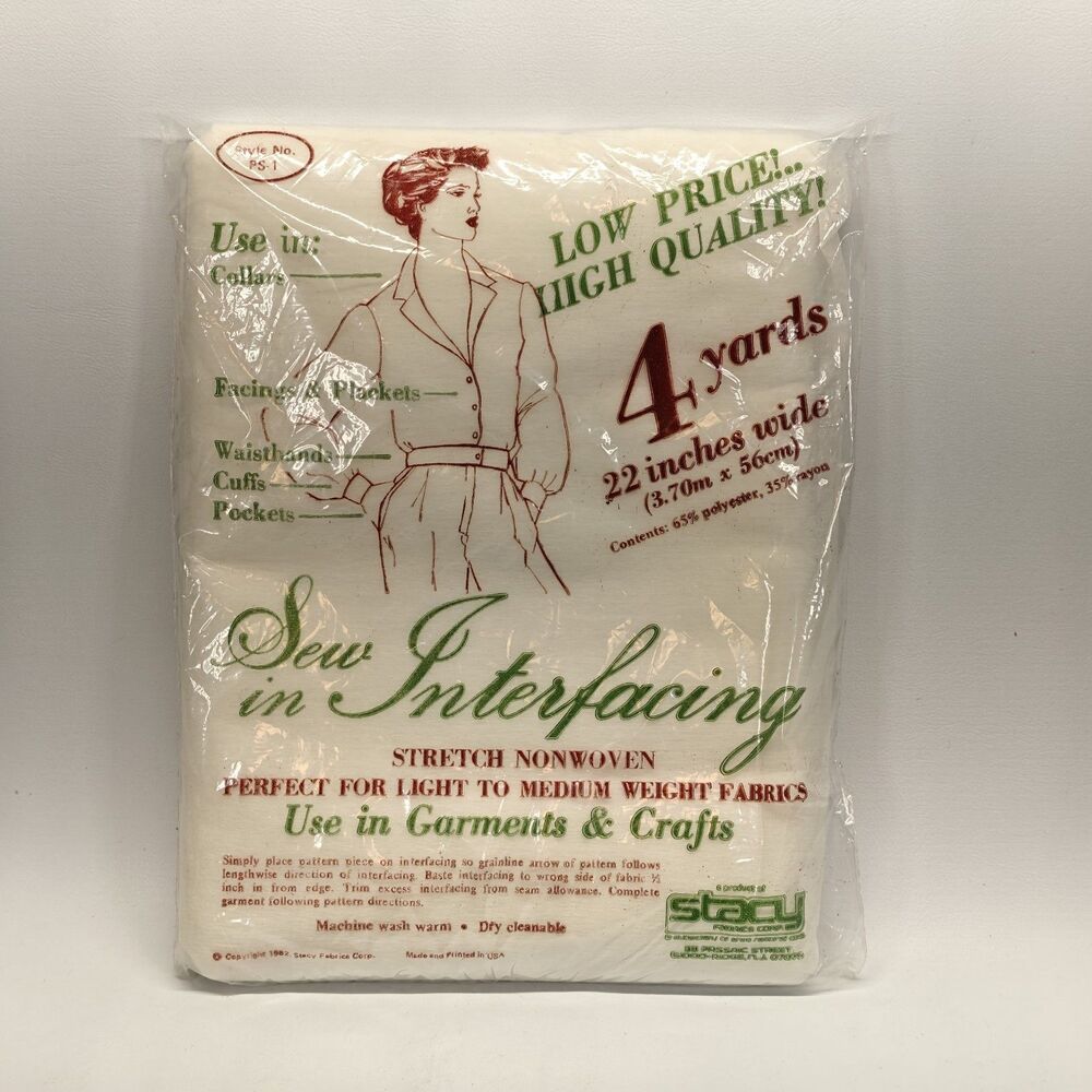 Vintage Stacy Sew In Interfacing 4 Yards 22in Stretch Nonwoven Fabric PS-1 White